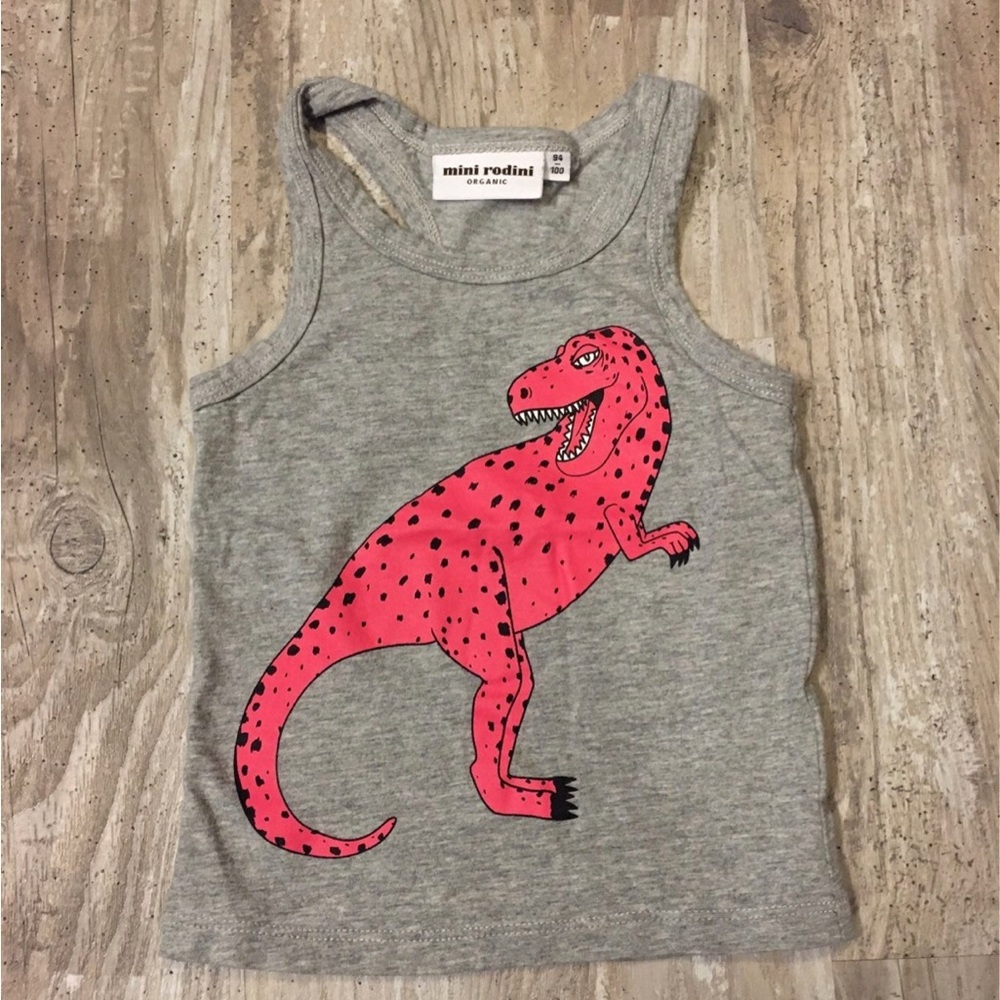 Grey tank with pink dinosaur